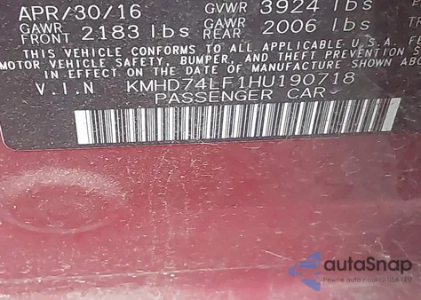 2017 Hyundai Elantra Se z USA, uszkodzony, nr VIN KMHD74LF1HU190718